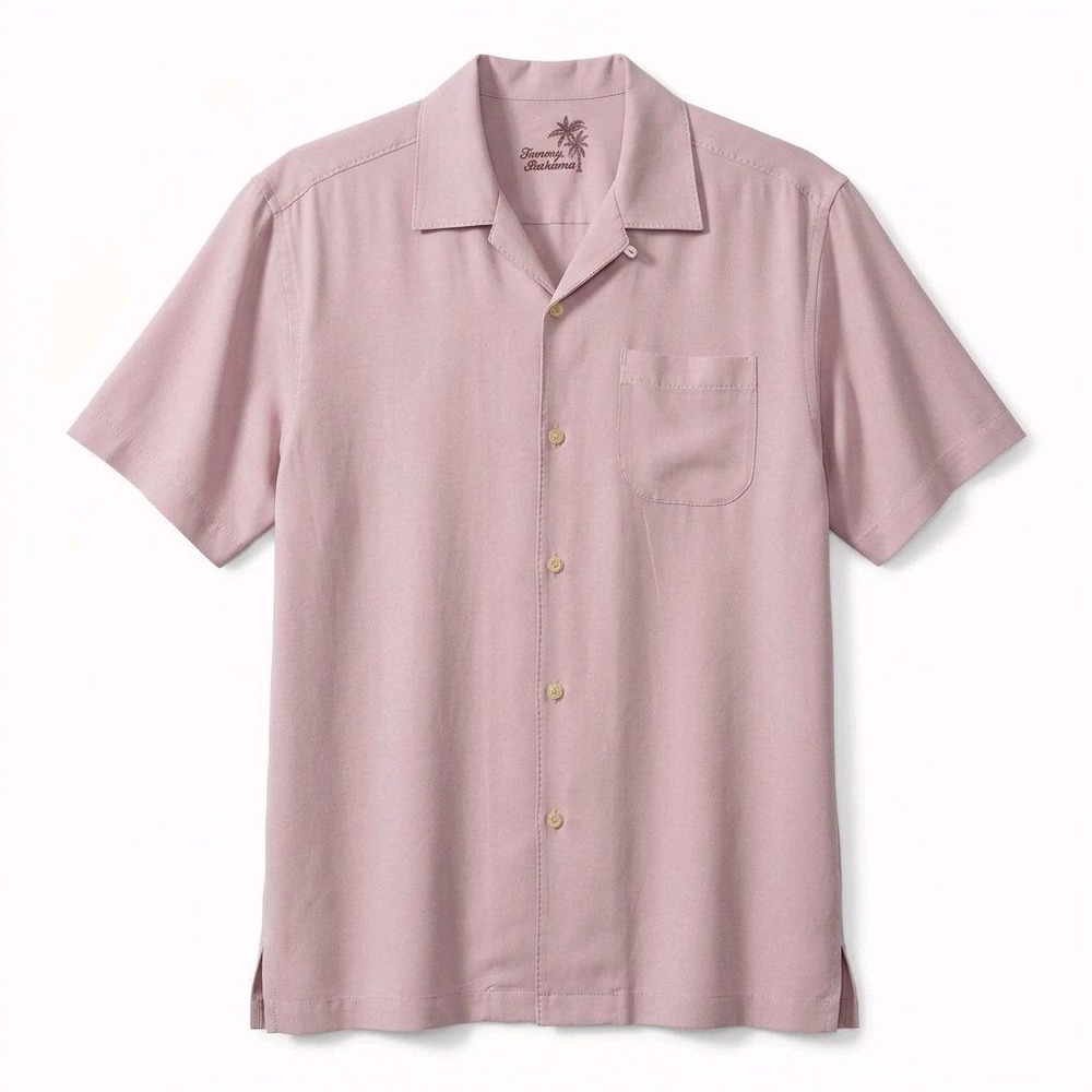 Tommy Bahama Men's Silk Mauve Pink Short Sleeve Camp Collar Button-up Shirt XL